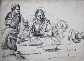 D'après Caravage: - Dessins études, travaux sur papier: