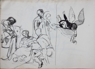 D'après Caravage: - Dessins études, travaux sur papier: