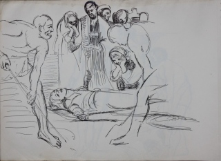 D'après Caravage: - Dessins études, travaux sur papier: